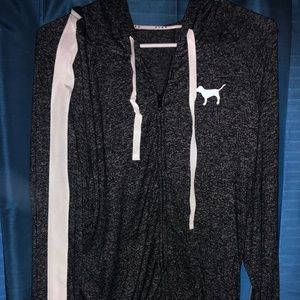 PINK full zip heather grey stretch hoodie